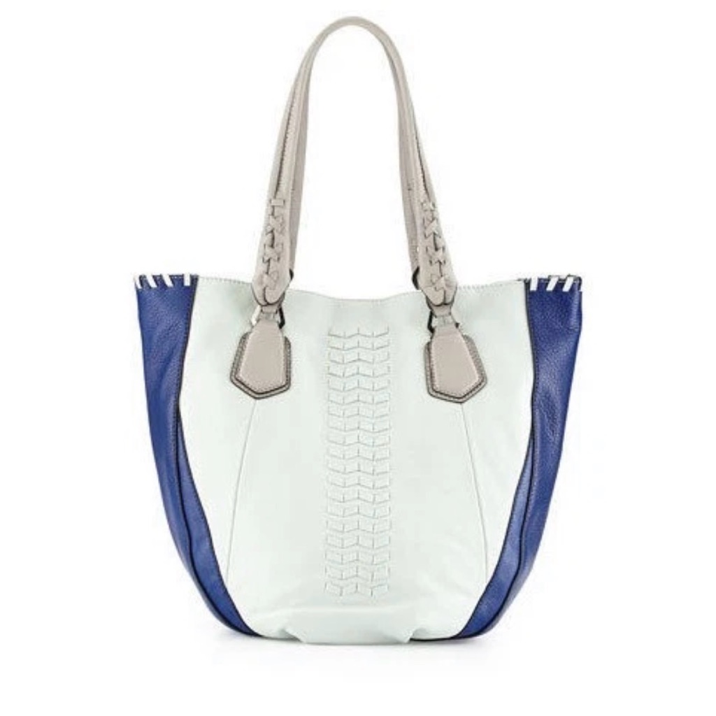 Oryany Woven Detail Leather Tote Mint Navy Taupe Colorblock Shoulder Bag